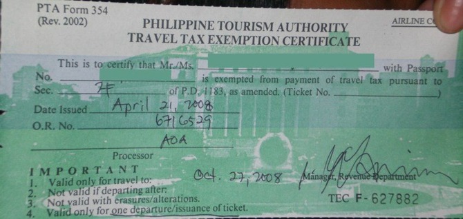 Travel Tax Exemption Certificate in the Philippines